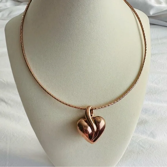 Rose Gold Vermeil 925 Omega Necklace with Heart Pendant - Picture 13 of 15